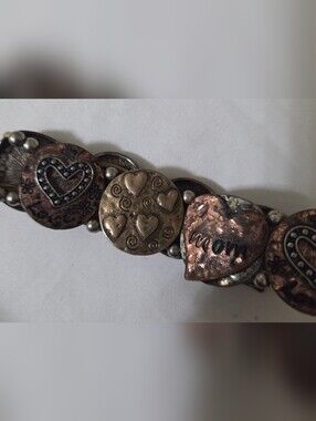 Vintage unique  hammered mom  Bracelet.  made of copper, brass and  silver-toned